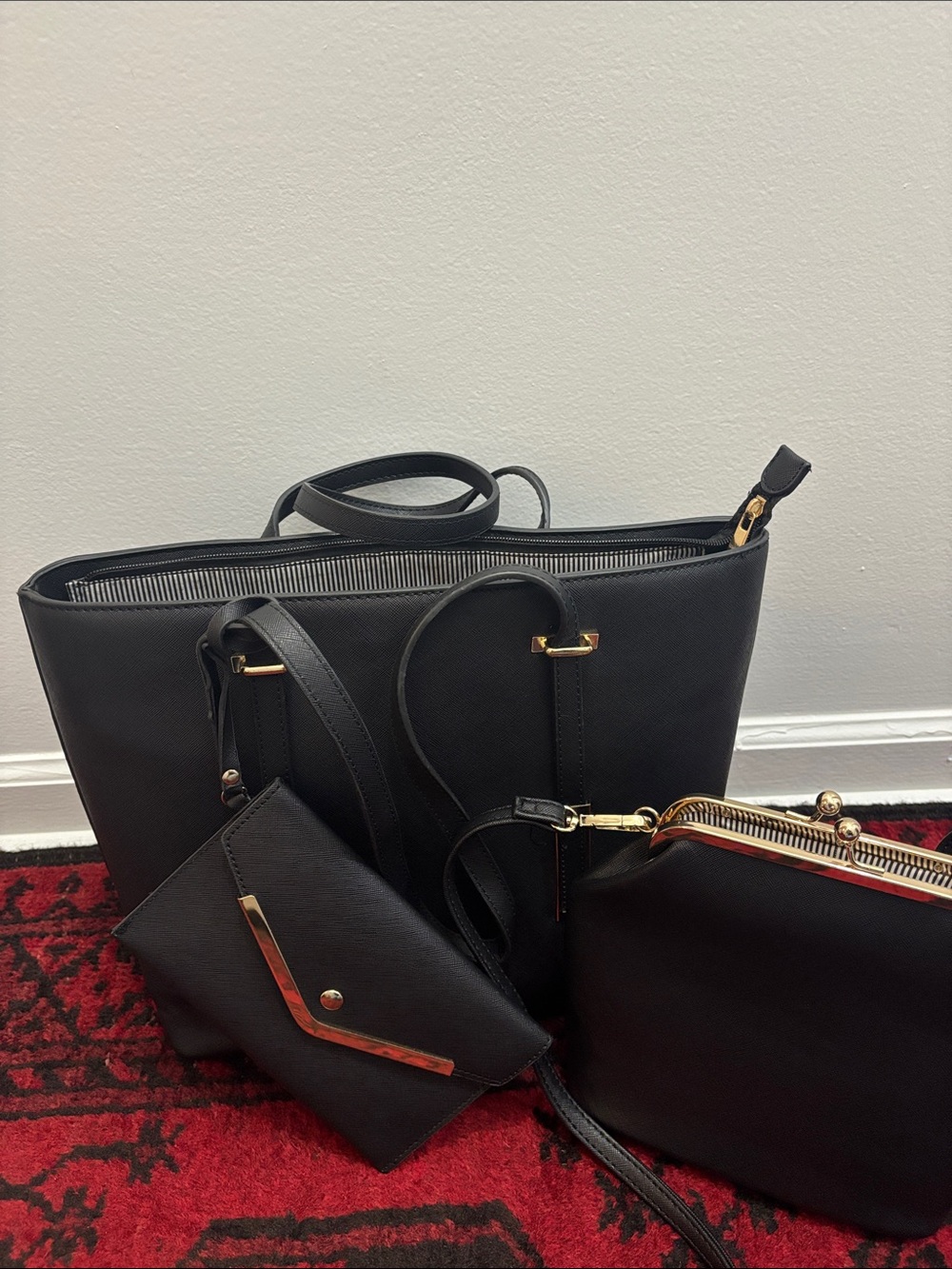 Black Women's Tote Bag with Matching Pouches